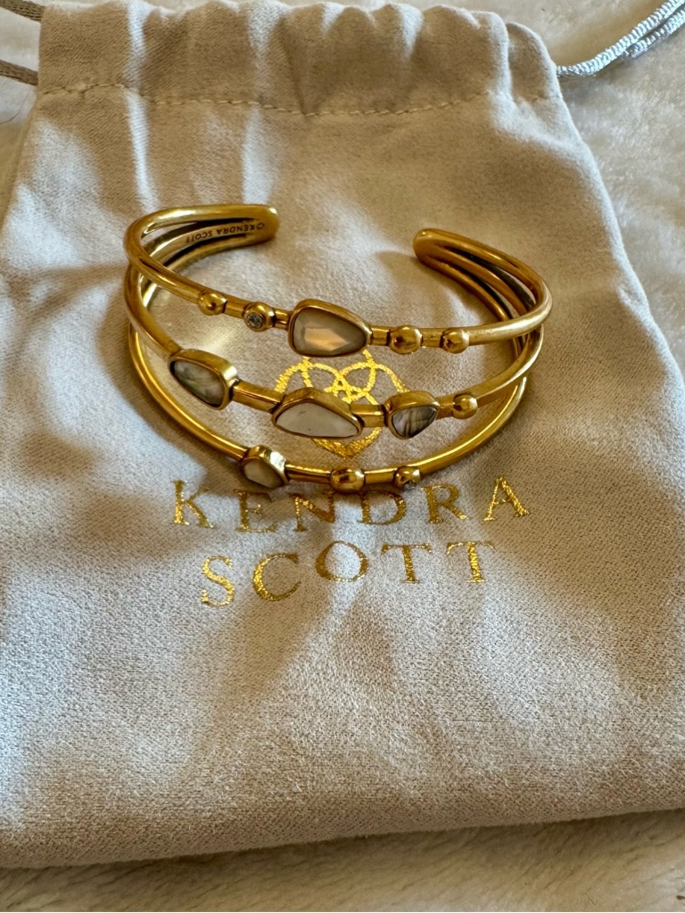 Kendra Scott Gold Tone Triple Stack Cuff Bracelet with Opalescent Stones